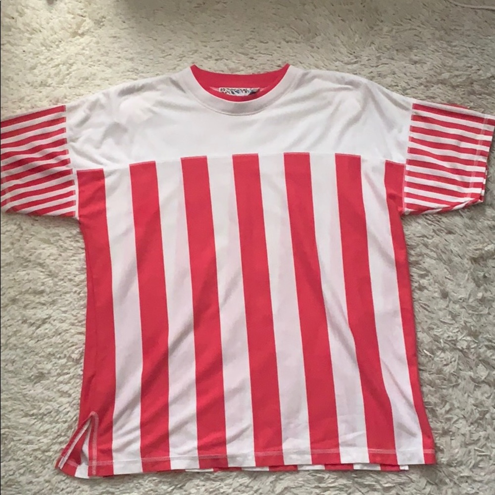 VINTAGE 90s Pink White Stripe T-Shirt
